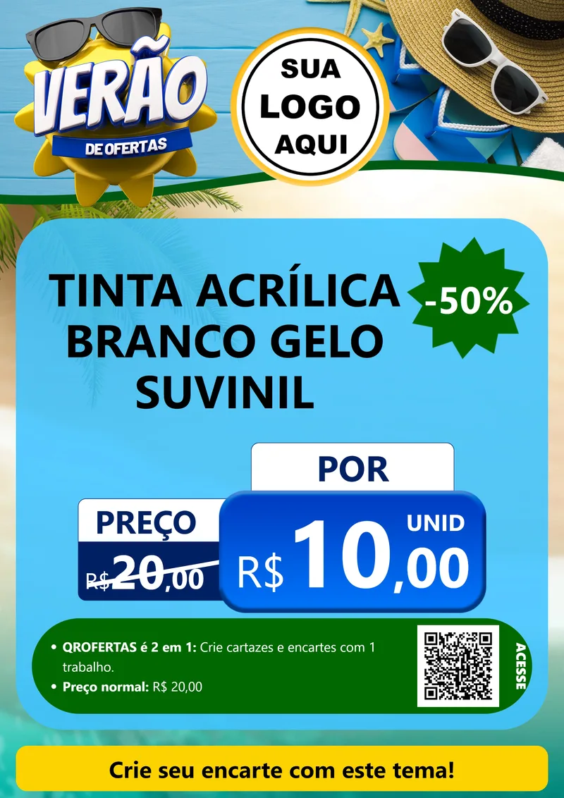 Modelo de Cartaz para Cartaz A4 Vertical com o tema Verão de Ofertas para Tintas e Ferramentas