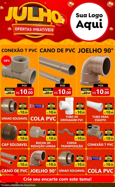 Modelo de Encarte para Encarte Grande com o tema Julho Ofertas Imbatíveis para Tubos e conexões