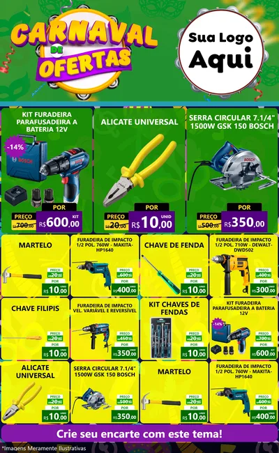 Modelo de Encarte para Encarte Grande com o tema Carnaval de Ofertas para Maquinas e Ferramentas