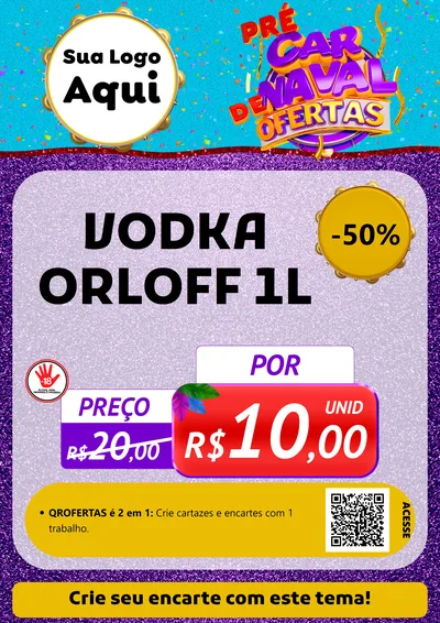 Modelo de Cartaz para Cartaz A4 Vertical com o tema Pré Carnaval de Ofertas para Distribuidora de bebidas