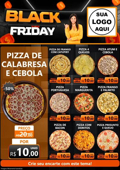 Modelo de Encarte para Encarte A4 Vertical com o tema Black Friday para Pizzaria