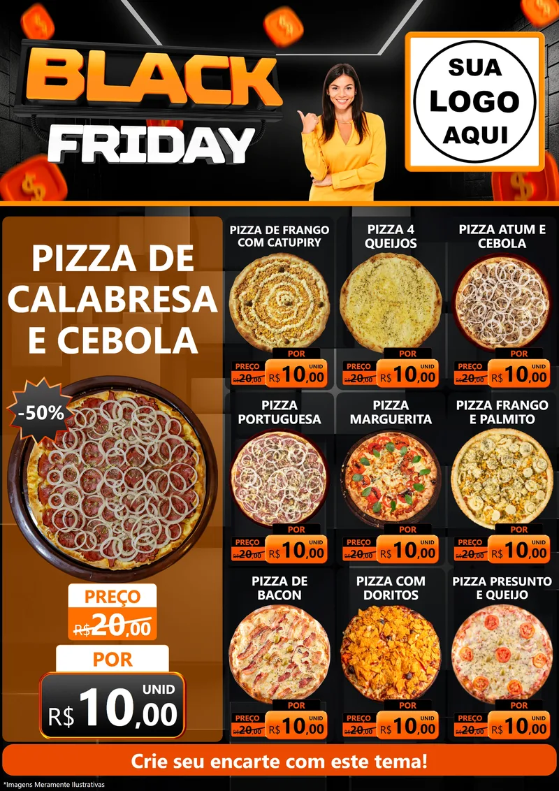 Modelo de Encarte para Encarte A4 Vertical com o tema Black Friday para Pizzaria