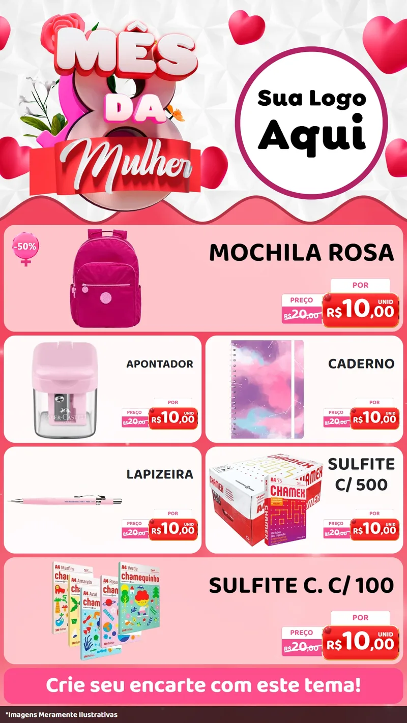 Modelo de TV para TV Vertical com o tema Mês da Mulher para Papelaria