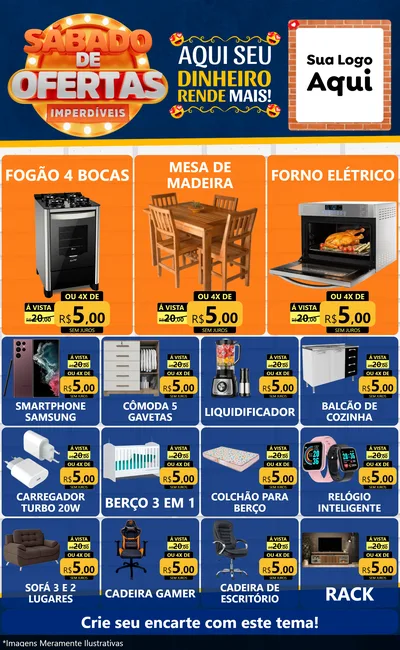 Modelo de Encarte para Encarte Grande com o tema Sábado de Ofertas Imperdíveis para Móveis e Eletro