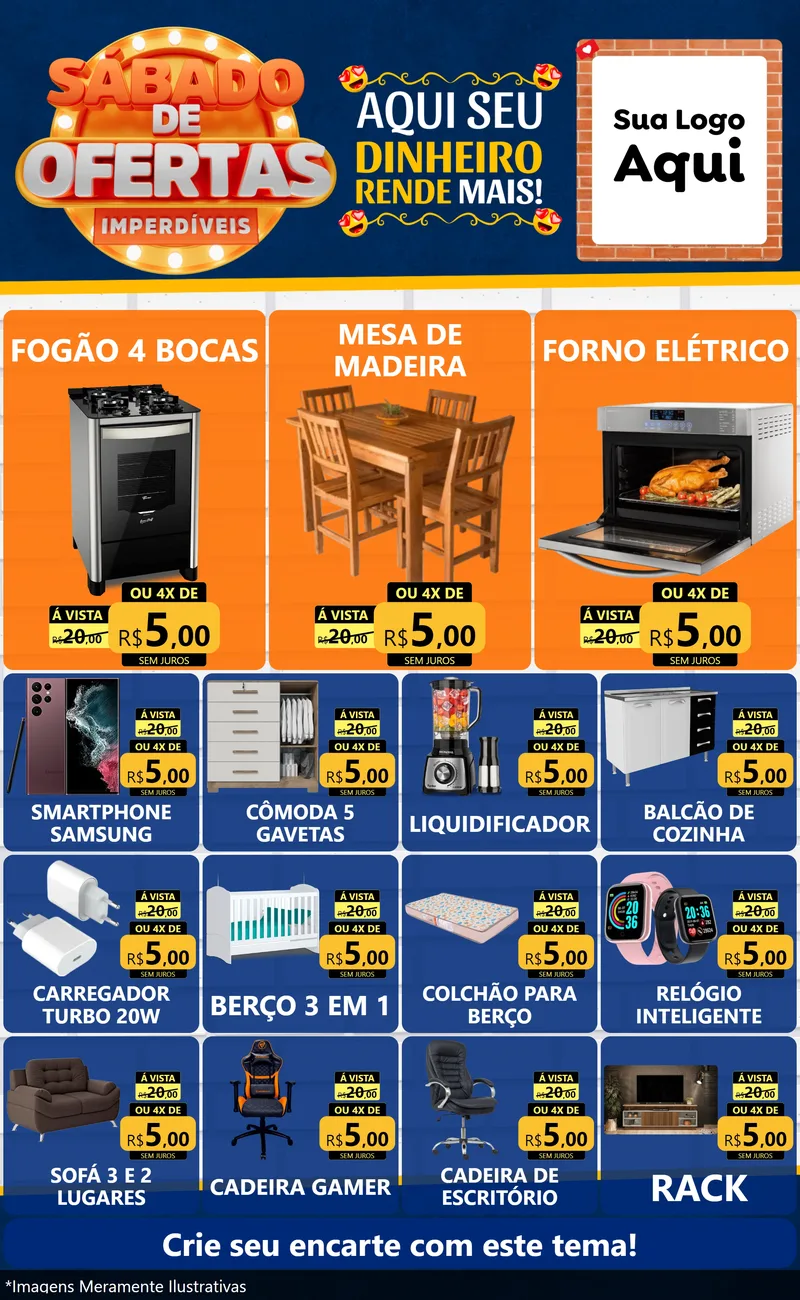 Modelo de Encarte para Encarte Grande com o tema Sábado de Ofertas Imperdíveis para Móveis e Eletro