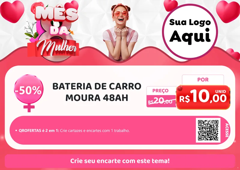 Modelo de Cartaz para Cartaz A4 Horizontal com o tema Mês da Mulher para Baterias Elétricas