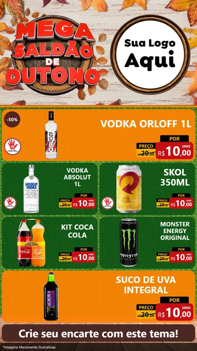 Modelo de TV para TV Vertical com o tema Mega Saldão de Outono para Distribuidora de bebidas