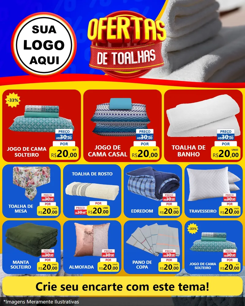 Modelo de Rede Social para Feed Instagram com o tema Ofertas de Toalhas para Cama, Mesa e Banho