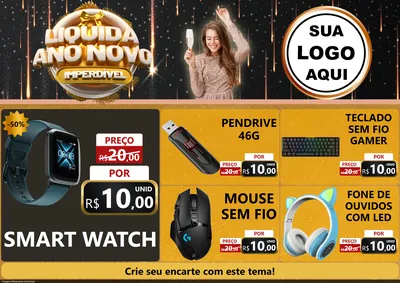 Modelo de Encarte para Encarte A4 Horizontal com o tema Liquida Ano Novo Imperdível para Informática