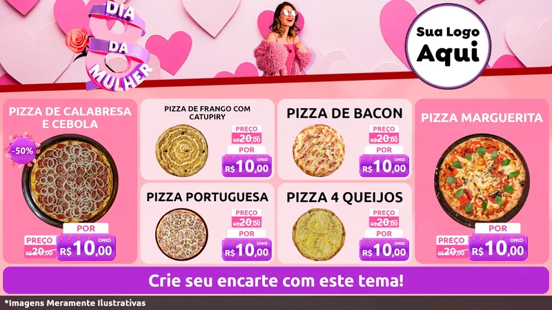 Modelo de TV para TV Horizontal com o tema Dia da Mulher para Pizzaria