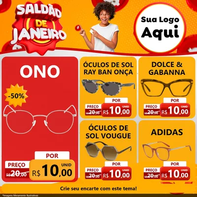 Modelo de Rede Social para Feed Facebook com o tema Saldão de Janeiro para Óticas