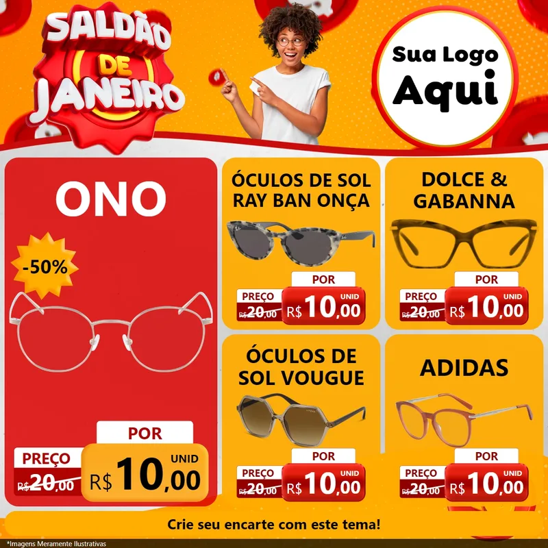 Modelo de Rede Social para Feed Facebook com o tema Saldão de Janeiro para Óticas