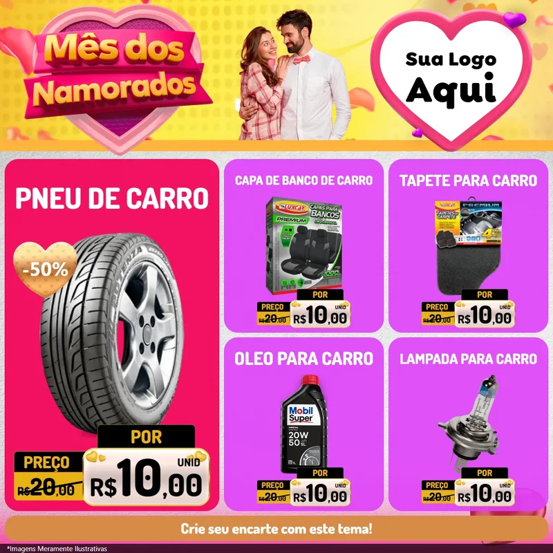 Modelo de Rede Social para Feed Facebook com o tema Mês dos Namorados para Auto peças