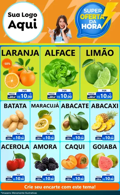 Modelo de Encarte para Encarte Grande com o tema Super Oferta da Hora para Hortifrúti
