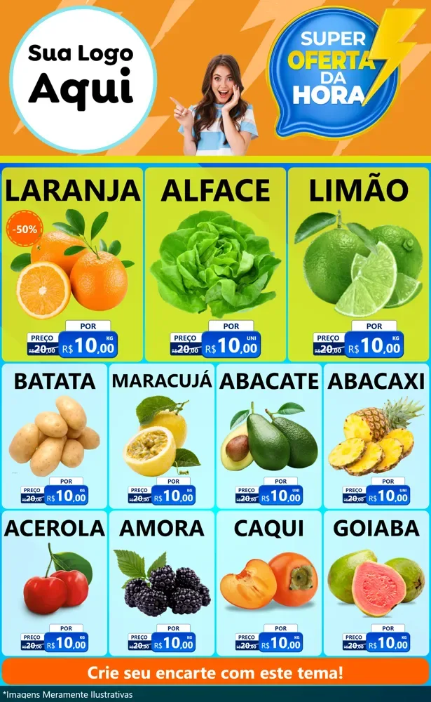 Modelo de Encarte para Encarte Grande com o tema Super Oferta da Hora para Hortifrúti