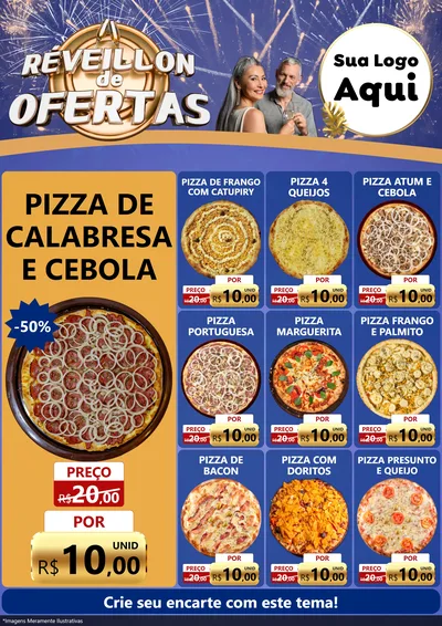 Modelo de Encarte para Encarte A4 Vertical com o tema Réveillon de Ofertas para Pizzaria