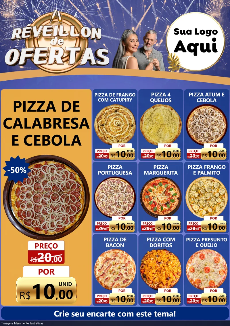 Modelo de Encarte para Encarte A4 Vertical com o tema Réveillon de Ofertas para Pizzaria