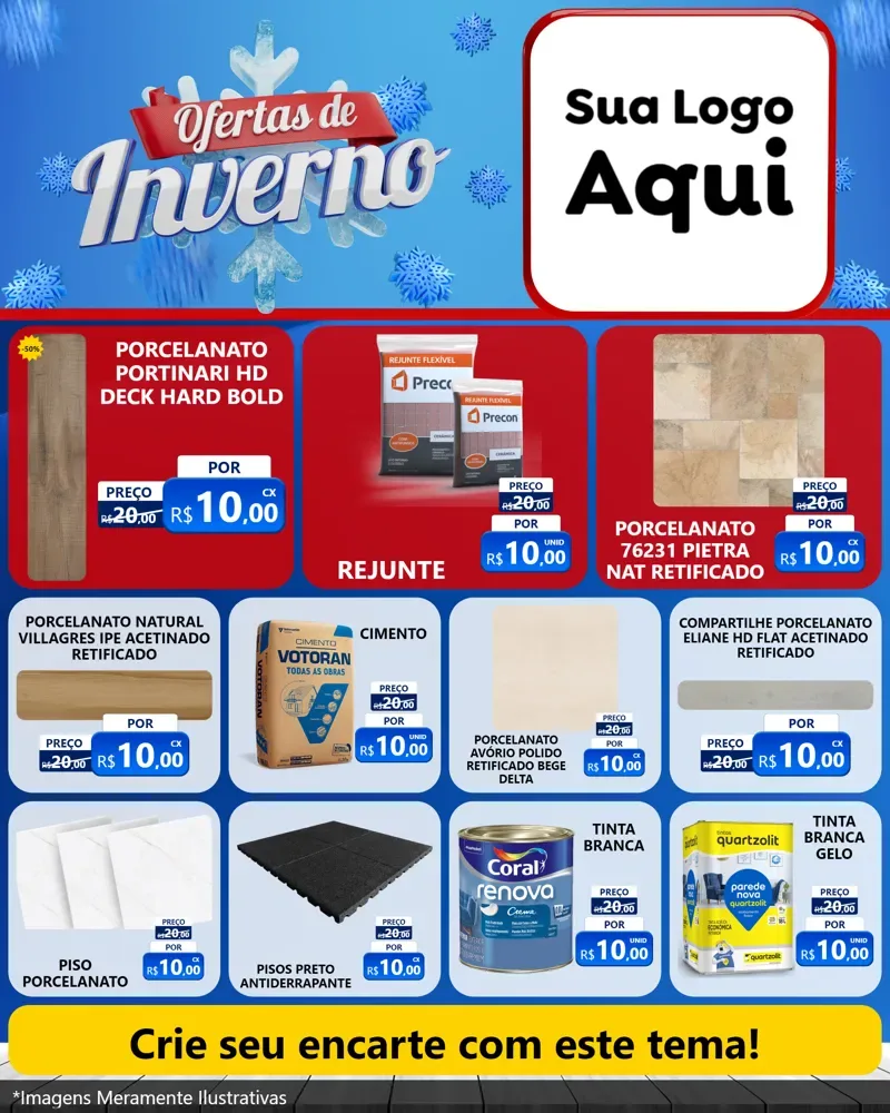 Modelo de Rede Social para Feed Instagram com o tema Ofertas de Inverno para Pisos e revestimentos
