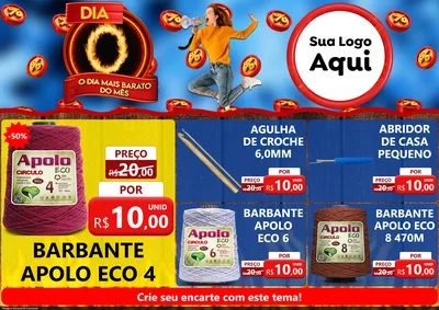 Modelo de Encarte para Encarte A4 Horizontal com o tema Dia O - O Dia Mais Barato Do Mês para Armarinho e Aviamentos
