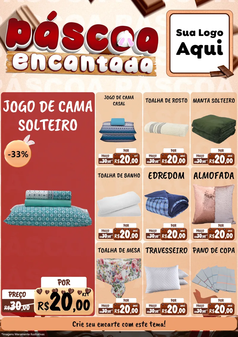 Modelo de Encarte para Encarte A4 Vertical com o tema Páscoa Encantada para Cama, Mesa e Banho
