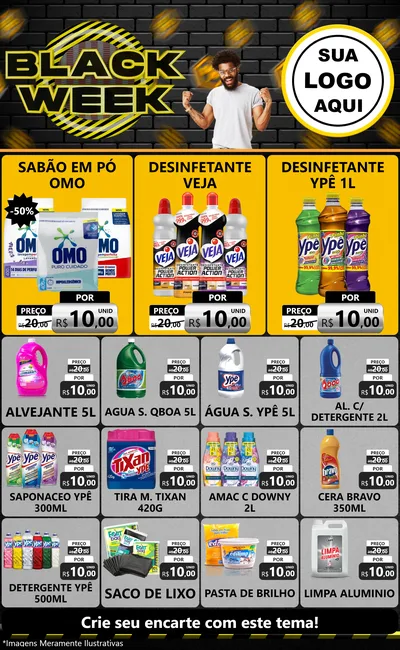 Modelo de Encarte para Encarte Grande com o tema Black Week para Produtos de Limpeza