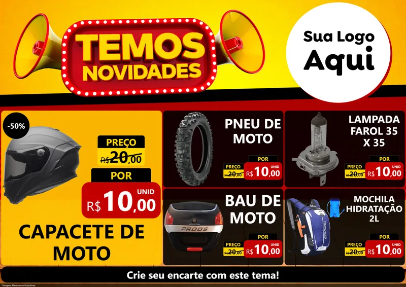 Modelo de Encarte para Encarte A4 Horizontal com o tema Temos Novidades para Moto peças