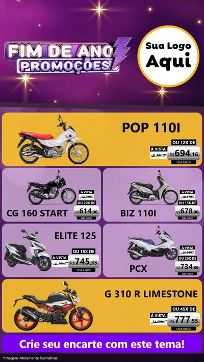Modelo de TV para TV Vertical com o tema Fim de Ano Promoções para Concessionaria de Motos