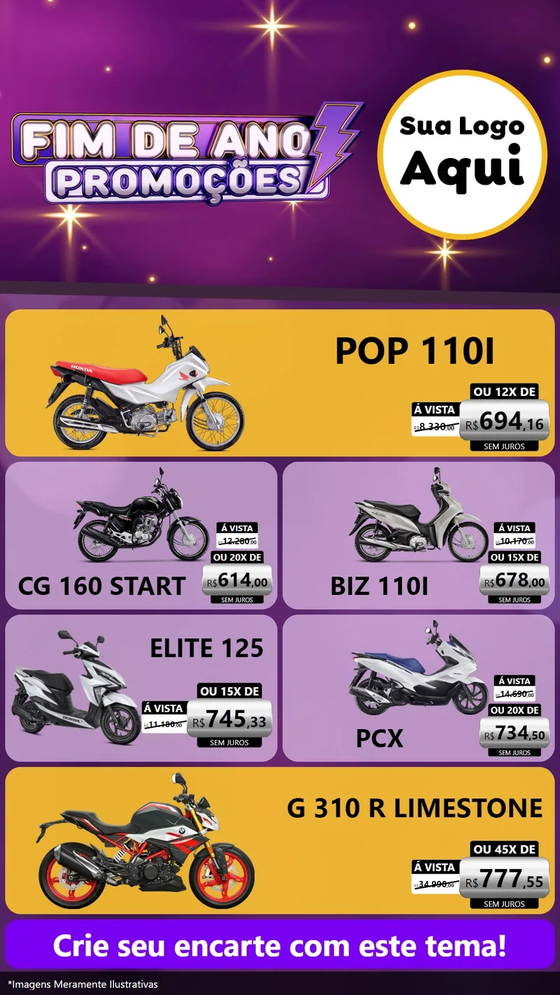 Modelo de TV para TV Vertical com o tema Fim de Ano Promoções para Concessionaria de Motos