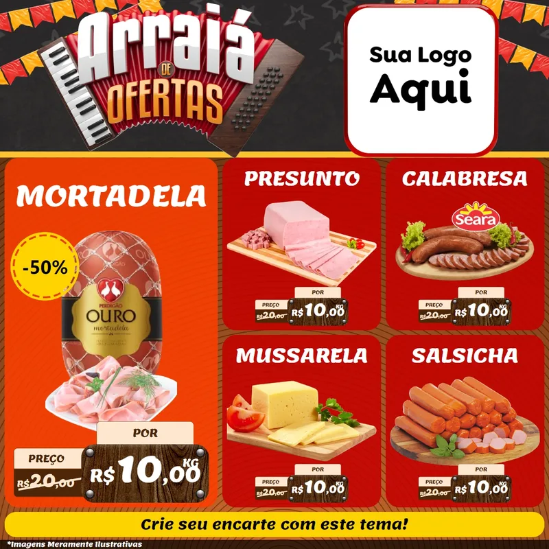 Modelo de Rede Social para Feed Facebook com o tema Arraiá de Ofertas - Junina para Frios e Laticínios