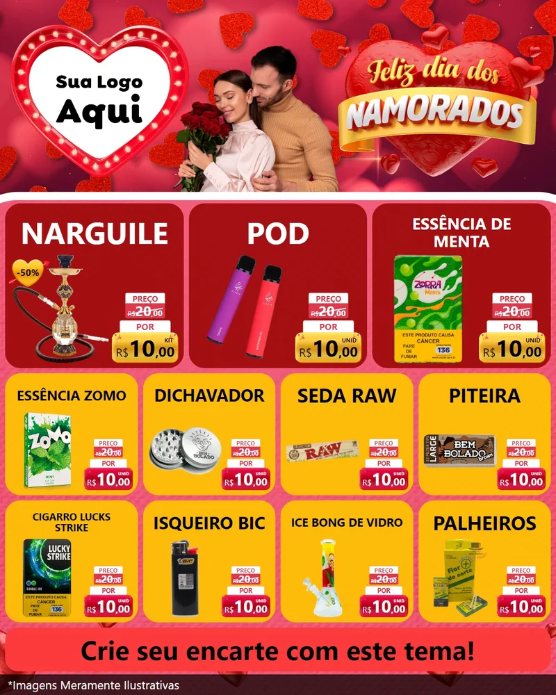 Modelo de Rede Social para Feed Instagram com o tema Feliz Dia Dos Namorados para Tabacaria