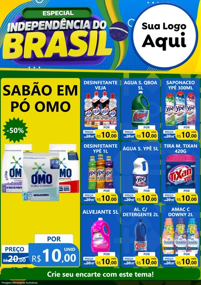 Modelo de Encarte para Encarte A4 Vertical com o tema Especial Independência do Brasil para Produtos de Limpeza