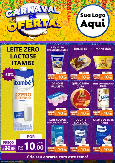 Modelo de Encarte para Encarte A4 Vertical com o tema Carnaval de Ofertas para Frios e Laticínios