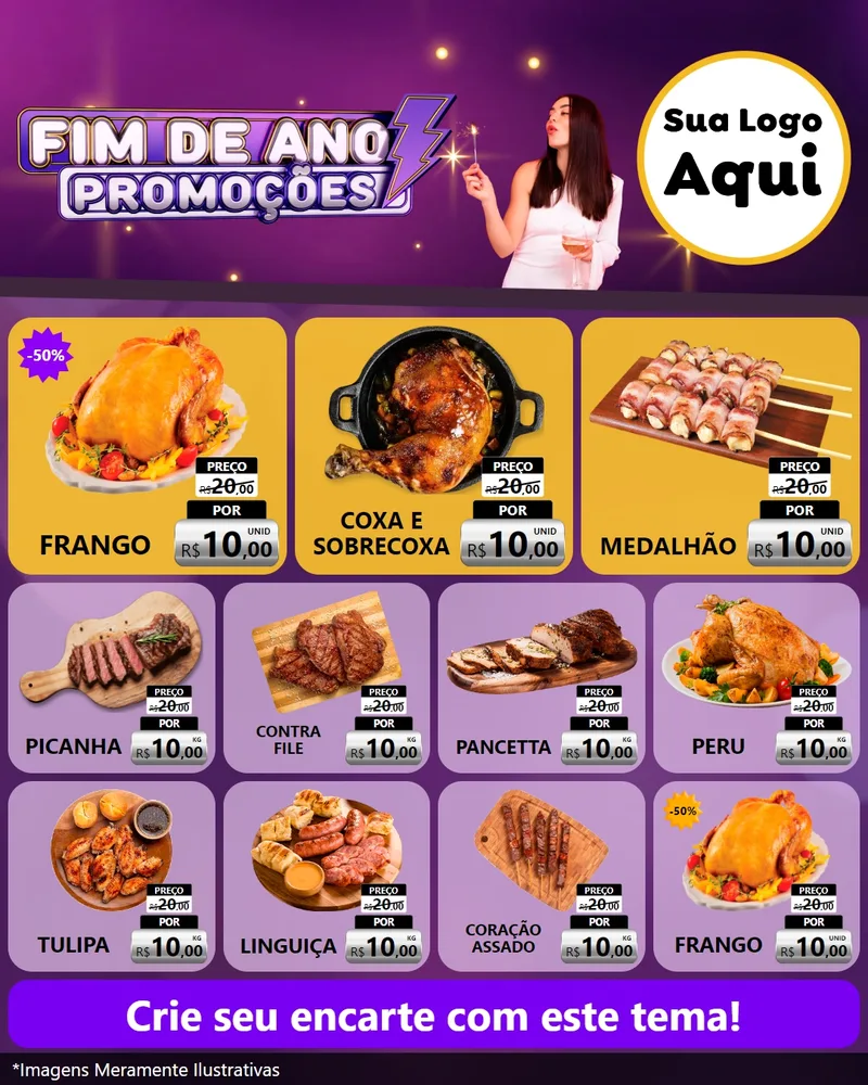 Modelo de Rede Social para Feed Instagram com o tema Fim de Ano Promoções para Assados