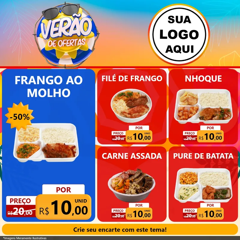 Modelo de Rede Social para Feed Facebook com o tema Verão de Ofertas para Restaurante