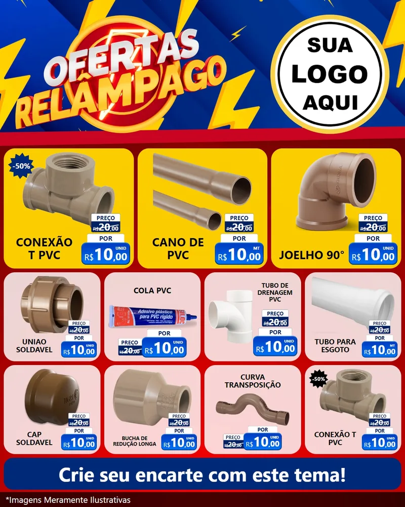 Modelo de Rede Social para Feed Instagram com o tema Ofertas Relâmpago para Tubos e conexões