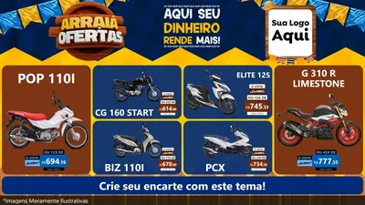 Modelo de TV para TV Horizontal com o tema Arraiá de Ofertas - Junina para Concessionaria de Motos