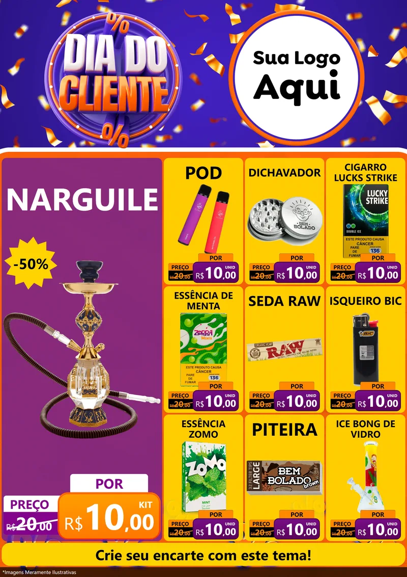 Modelo de Encarte para Encarte A4 Vertical com o tema Dia do Cliente para Tabacaria
