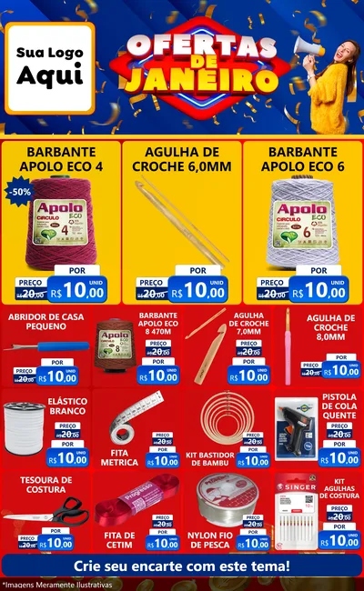 Modelo de Encarte para Encarte Grande com o tema Ofertas de Janeiro para Armarinho e Aviamentos