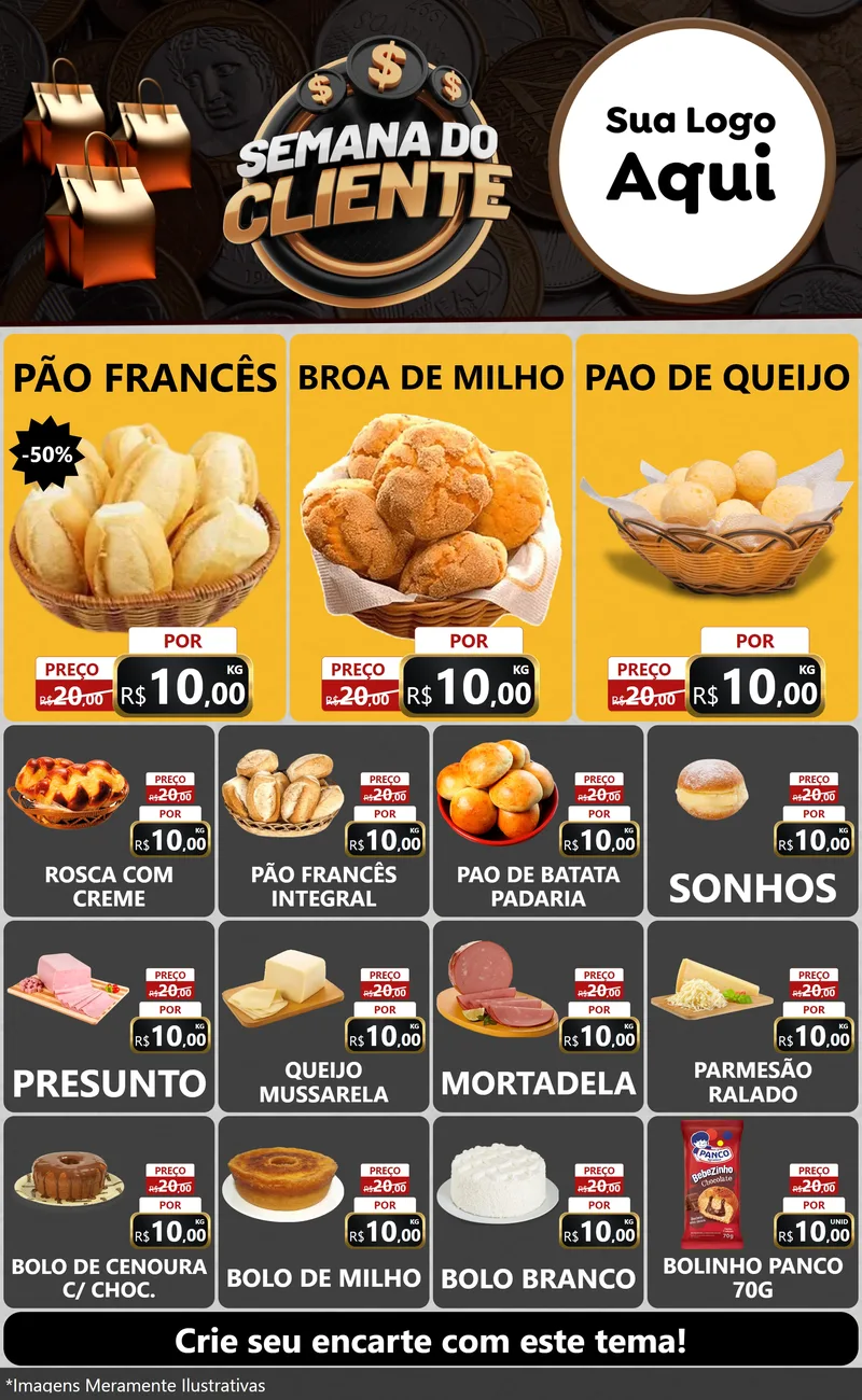Modelo de Encarte para Encarte Grande com o tema Semana do Cliente para Padaria