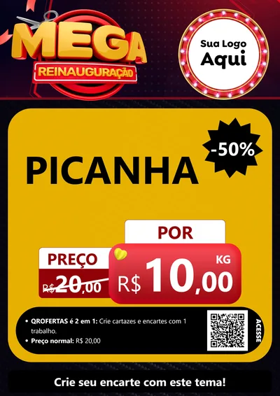 Modelo de Cartaz para Cartaz A4 Vertical com o tema Mega Reinauguração para Açougue
