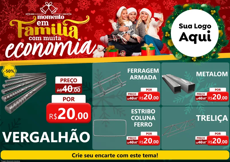 Modelo de Encarte para Encarte A4 Horizontal com o tema Momento em Família (Natal) para Ferragens