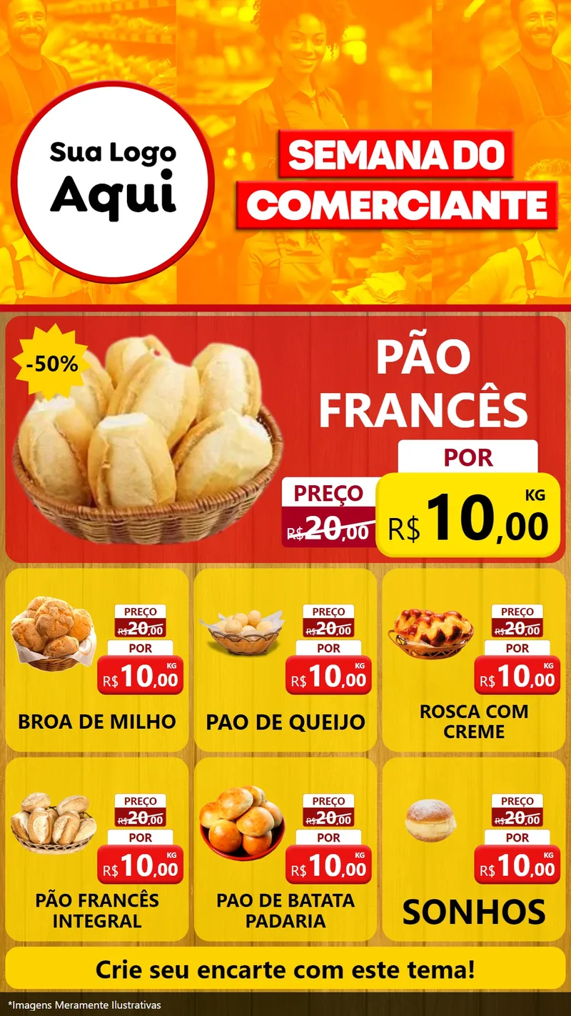 Modelo de Rede Social para Stories com o tema Semana do Comerciante para Padaria