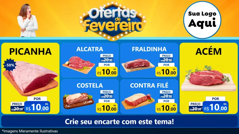 Modelo de TV para TV Horizontal com o tema Ofertas de Fevereiro para Açougue