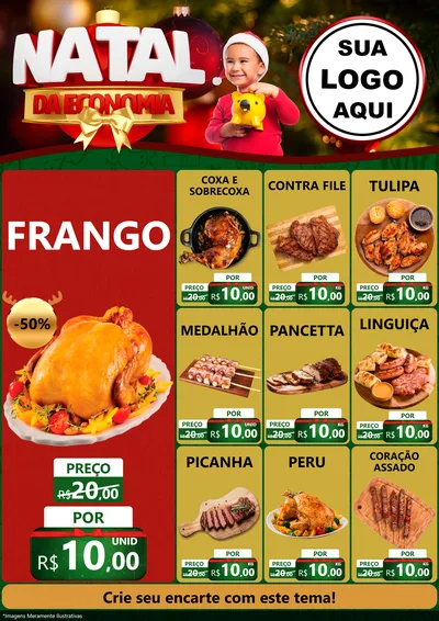 Modelo de Encarte para Encarte A4 Vertical com o tema Natal da Economia para Assados