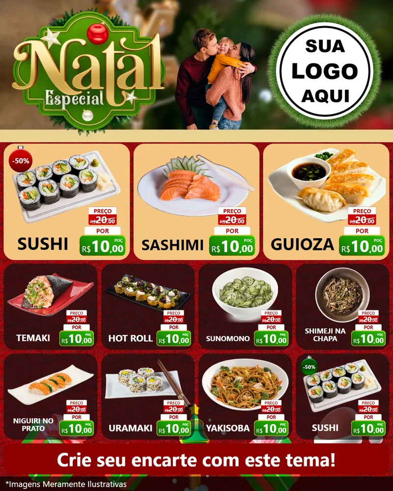 Modelo de Rede Social para Feed Instagram com o tema Natal Especial para Comida japonesa
