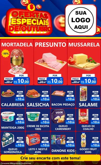 Modelo de Encarte para Encarte Grande com o tema Ofertas Especiais de Outubro para Frios e Laticínios