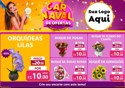 Modelo de Encarte para Encarte A4 Horizontal com o tema Carnaval de Ofertas para Floricultura e jardim