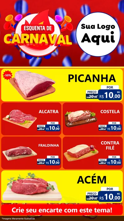Modelo de TV para TV Vertical com o tema Esquenta de Carnaval para Açougue