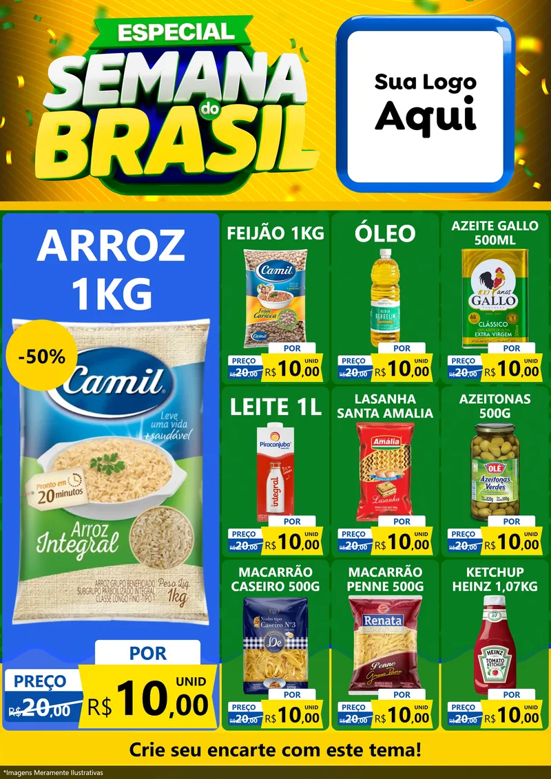 Modelo de Encarte para Encarte A4 Vertical com o tema Especial Semana do Brasil para Supermercado