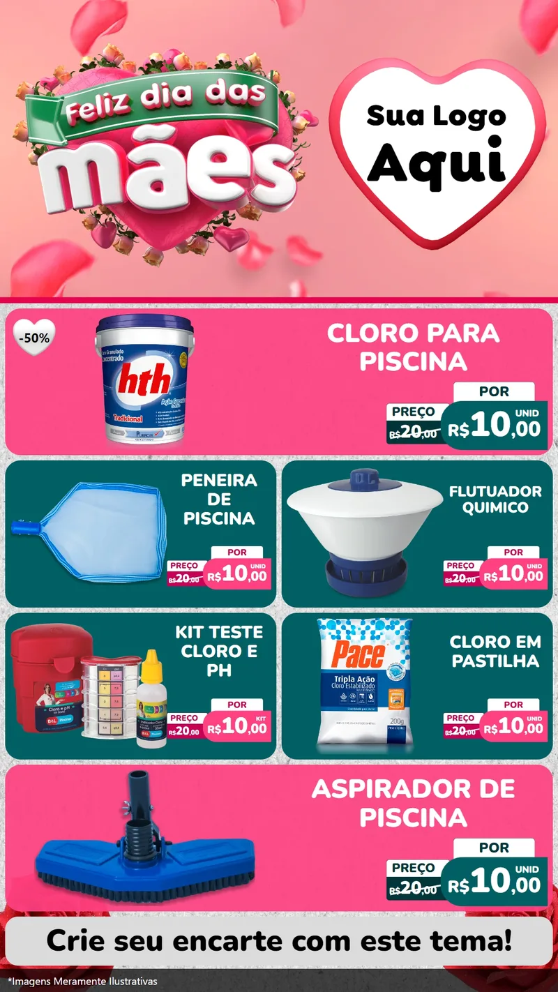 Modelo de TV para TV Vertical com o tema Feliz Dia das Mães para Produtos para Piscina
